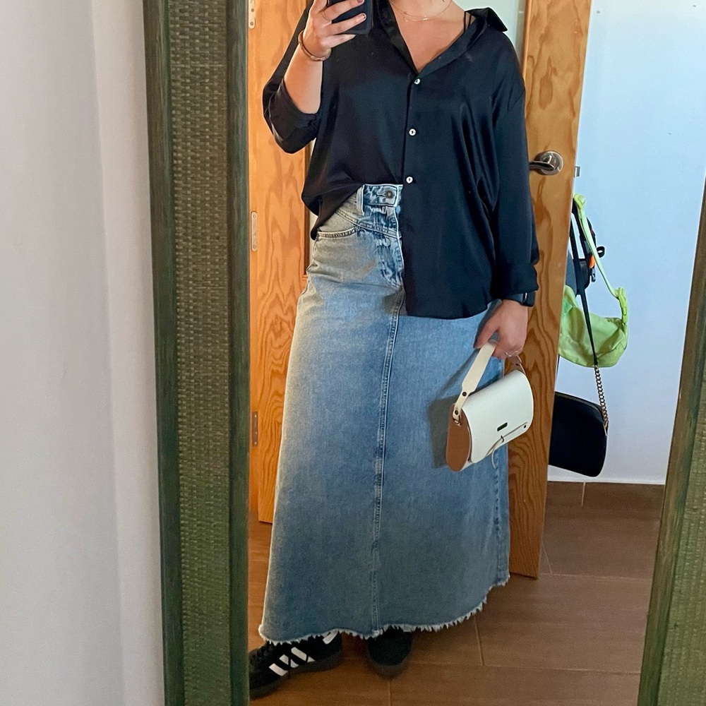 We The Free Light Wash Denim Maxi Skirt